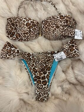 NWT Leopard Print Bandeau Bikini Set - Brown with matching beach mat